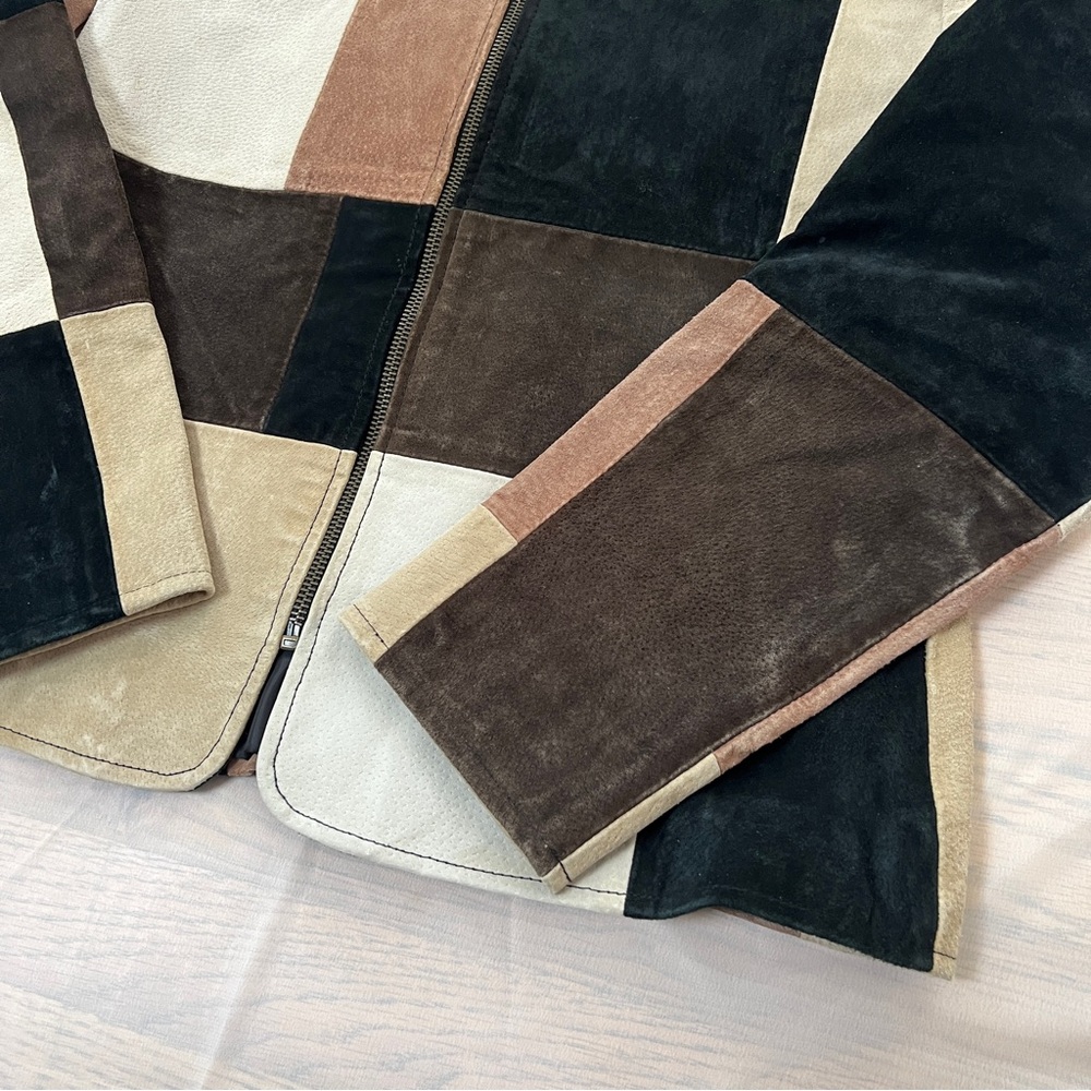 90s Neutral Leather Patchwork Jacket - image 3